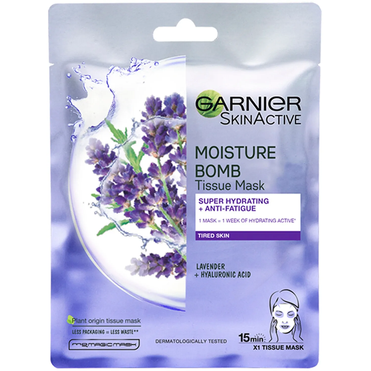 Mascarilla facial de tela hidratante Moisture Bomb Lavender de Garnier