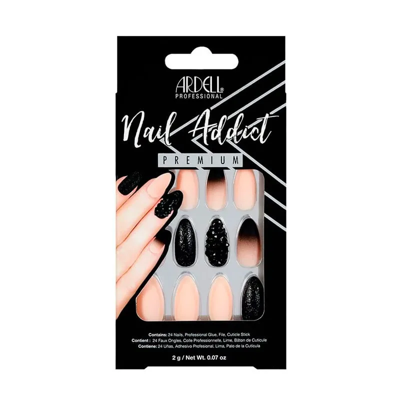 Nail Addict Black Stud & Pink Ombre 24 Uds