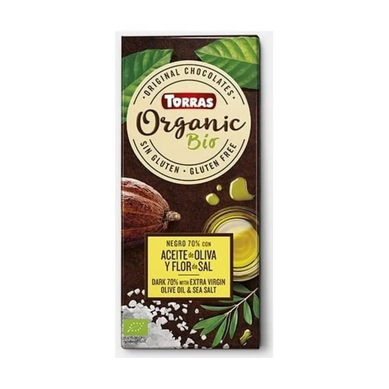 Chocolate Negro 70% Cacao Aceite De Oliva y Sal Bio 100g