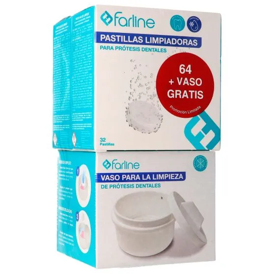 Farline Pastillas Limpiadoras + Vaso - 64 Unidades