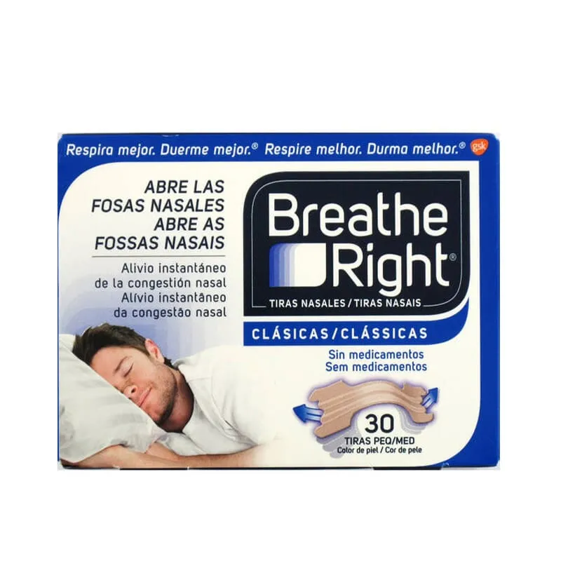 BREATHE RIGHT CLÁSICAS TIRAS NASALES PEQUEÑAS/MEDIANAS 30 Uds