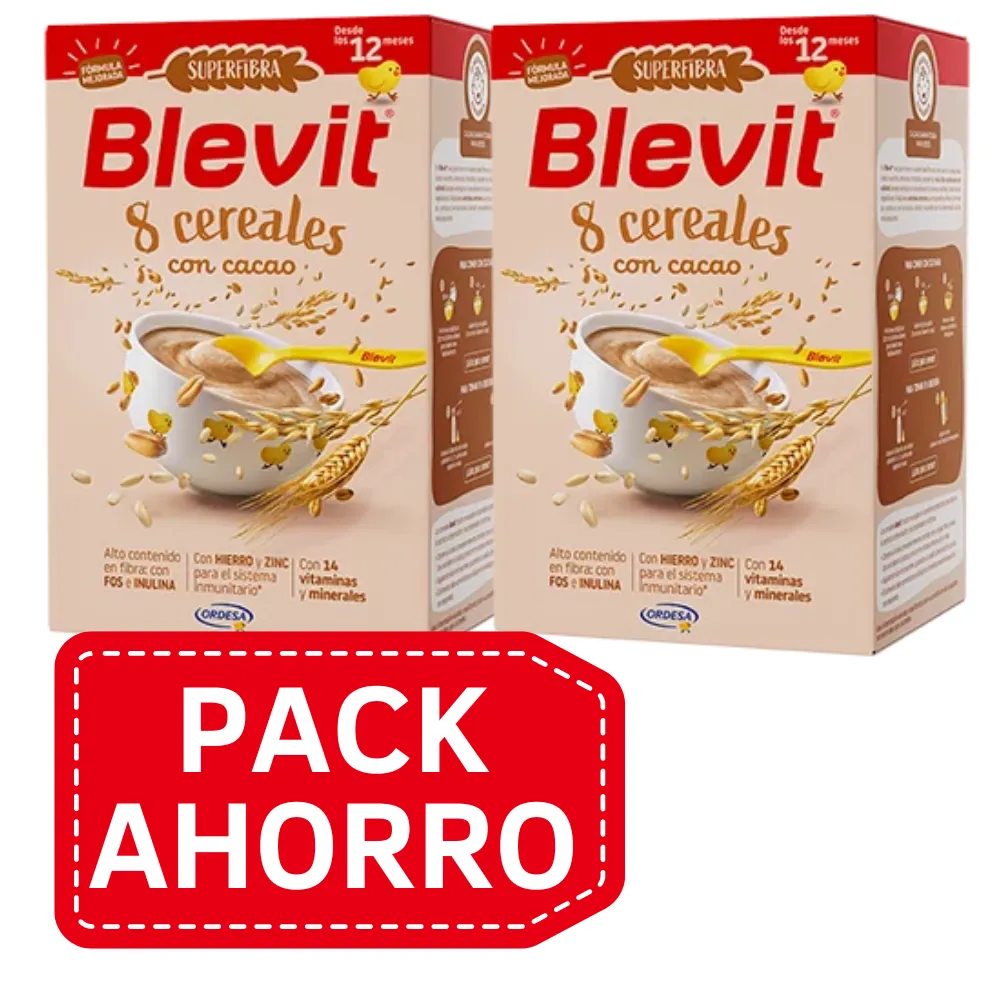PackAhorro - BLEVIT SUPER FIBRA 8 CEREALES Y CACAO 2X500 GRAMOS - ORDESA