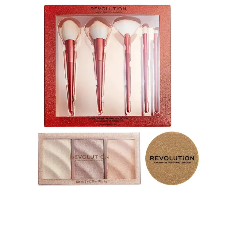 Revolution Make Up highlighter and brushes Lot 3 pieces