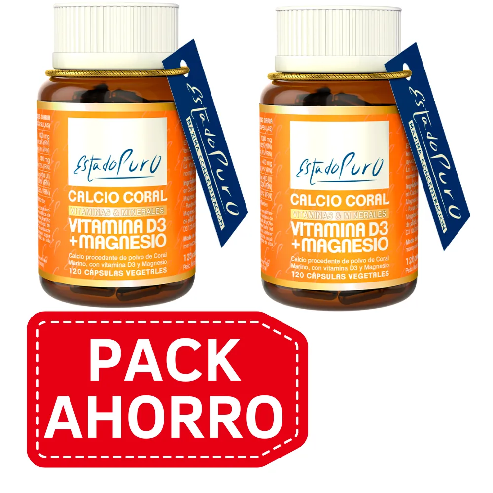 PackAhorro - Estado Puro Calcio Coralino, Vit D3 & Magnesio (120 caps) Tongil