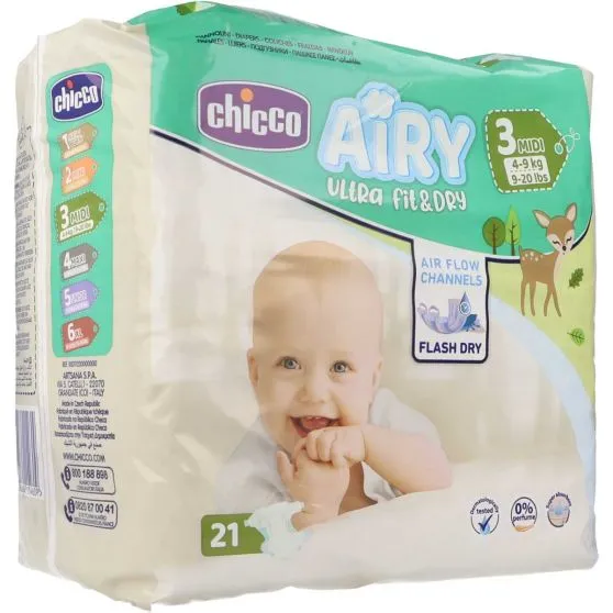 21 Pañales Chicco Airy  Talla 3 (4 - 9 kg)