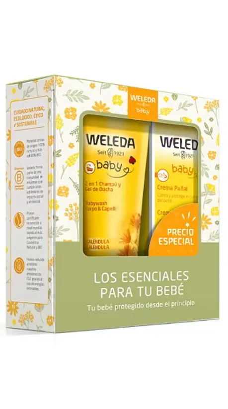 Set TOP BEBÉ. Los 2 top ventas de la línea Caléndula de Bebé Crema Pañal 75ml + Champú y Gel de Ducha 200ml - Weleda