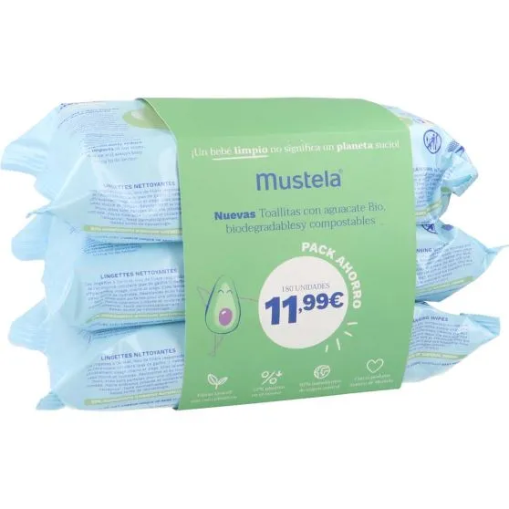 Mustela Toallitas Limpiadoras Biodegradables 3x60 ud