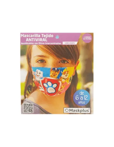 MASKPLUS MASCARILLA INFANTIL REUTILIZABLE 6 A 12 PATRULLA CANINA 1 UNIDAD + 10 FILTROS
