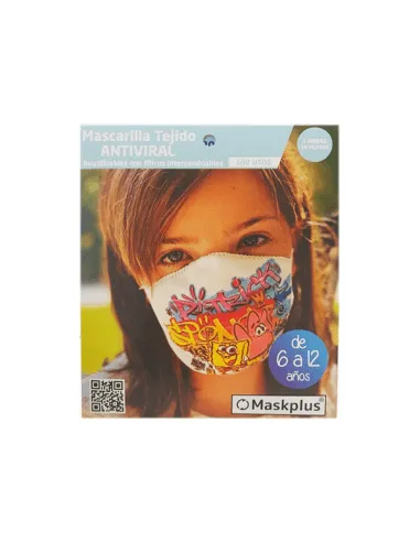 MASKPLUS MASCARILLA INFANTIL REUTILIZABLE MURAL ESPONJA 6 A 12 1 UNIDAD + 10 FILTROS