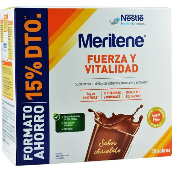 Meritene Fuerza y Vitalidad Sabor Chocolate 30 Sobres - Formato Ahorro