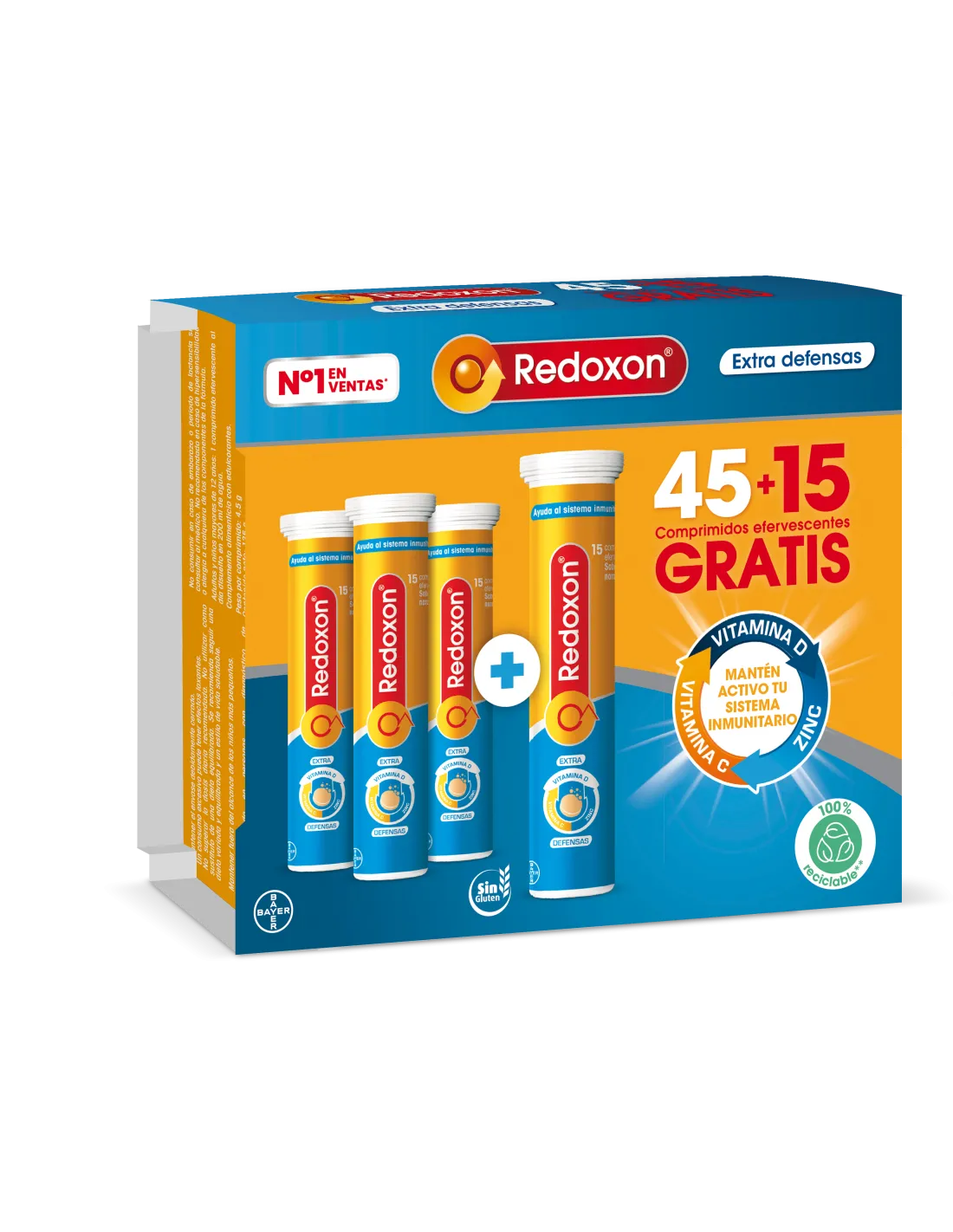 Redoxon Pack Extra Defensas 45+15 Comprimidos Efervescentes Gratis