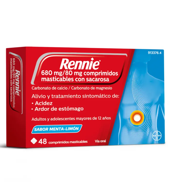 Rennie Menta Limón 48 Comprimidos Masticables Con Sacarosa