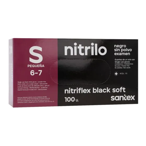 Santex Guantes de Nitrilo sin Polvo Talla S Negros