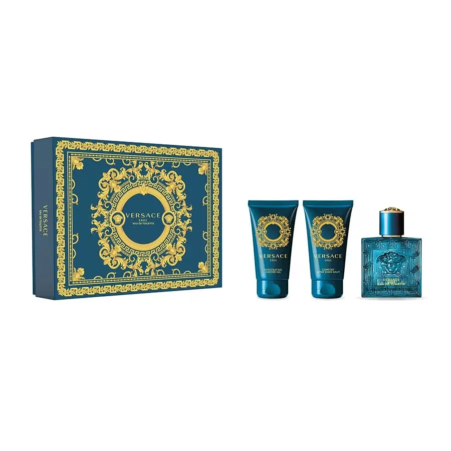 Set Versace: Eros Eau De Toilette for men 50 ml + Eros Moisturizing Aftershave Balm 50 ml + Eros Shower Gel for all skin types 50 ml