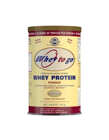 SOLGAR WHEY TO GO PROTEÍNA POLVO SABOR VAINILLA 340 G