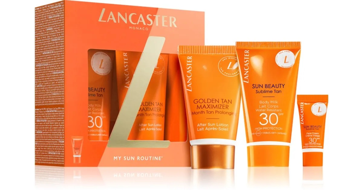 Lancaster Sun Beauty women's gift set body milk to prolong your tan 30 ml + body milk SPF 30 + face protective cream SPF 30