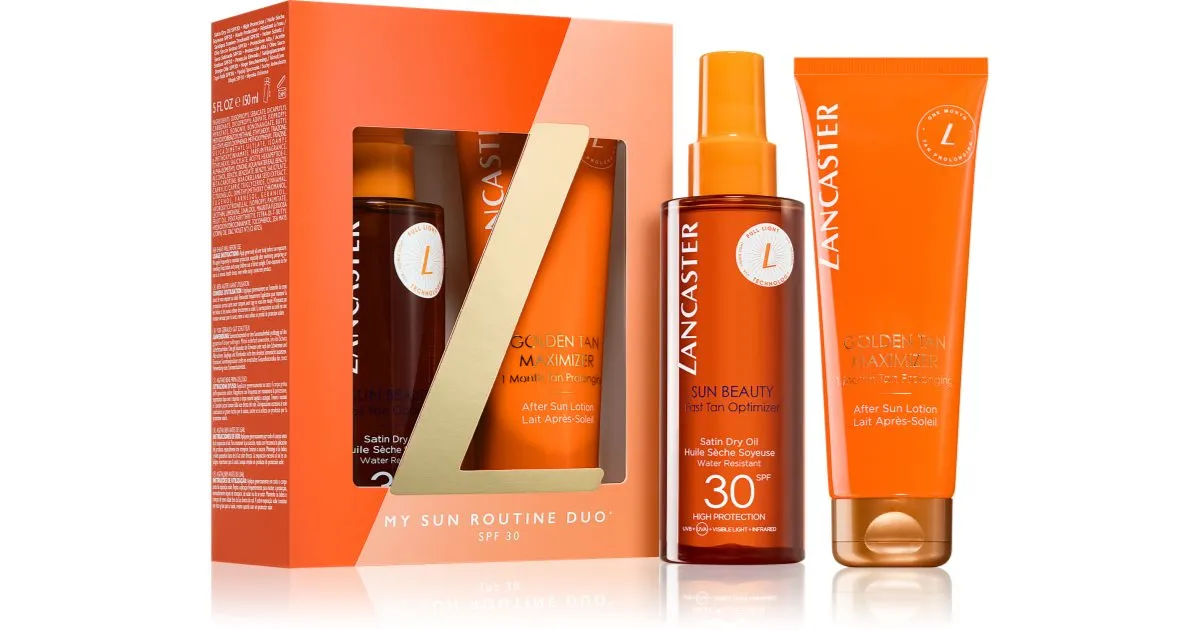 Lancaster Sun Beauty Solar Gift Set Dry Tanning Oil Spray SPF 30 150ml + Body Milk to Prolong Tan 125ml