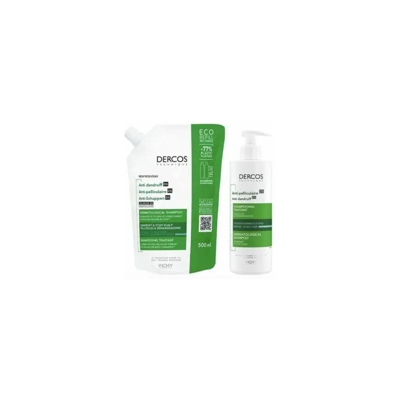 Vichy Dercos Champu Anticaspa Graso 2x390ml + Eco Refill 500ml