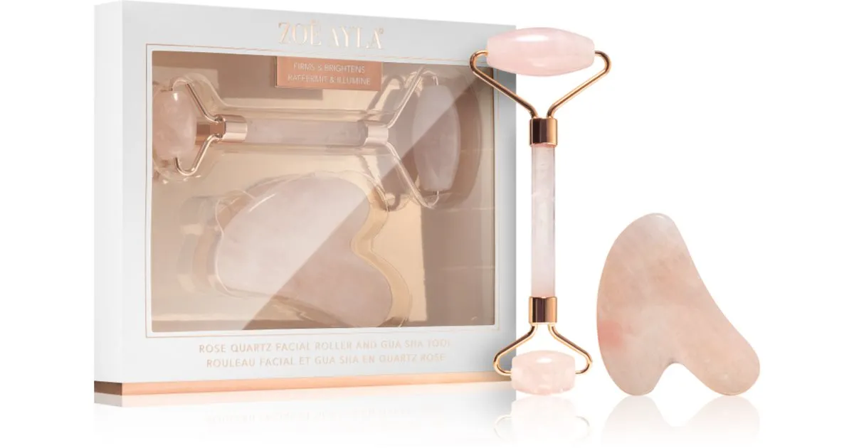 Zoë Ayla Rose Quartz Roller And Gua Sha Tool 2pcs Facial Gift Set